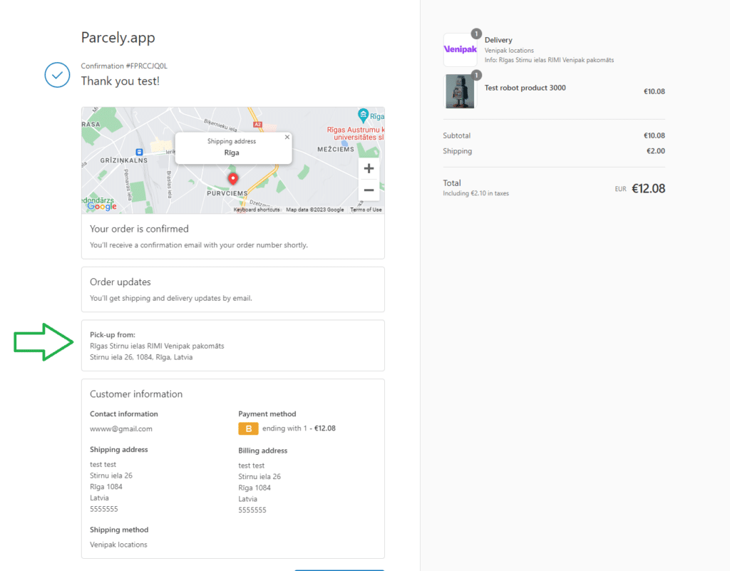 Venipak location in Shopify order