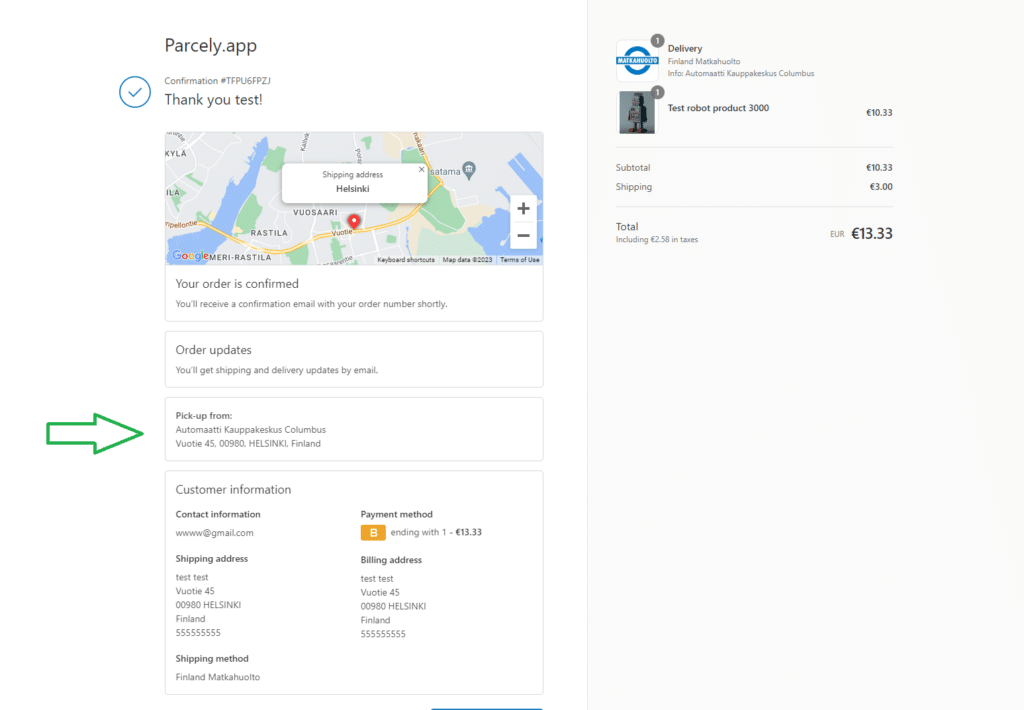 Matkahuolto location in Shopify order